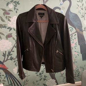 Massimo Dutti 100% Genuine Leather Moto Motorcycle Jacket Dark Brown Italy